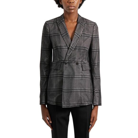 SAPIO Women's Double-Breasted Plaid Blazer Jacket Women BLACK Coats & Jackets